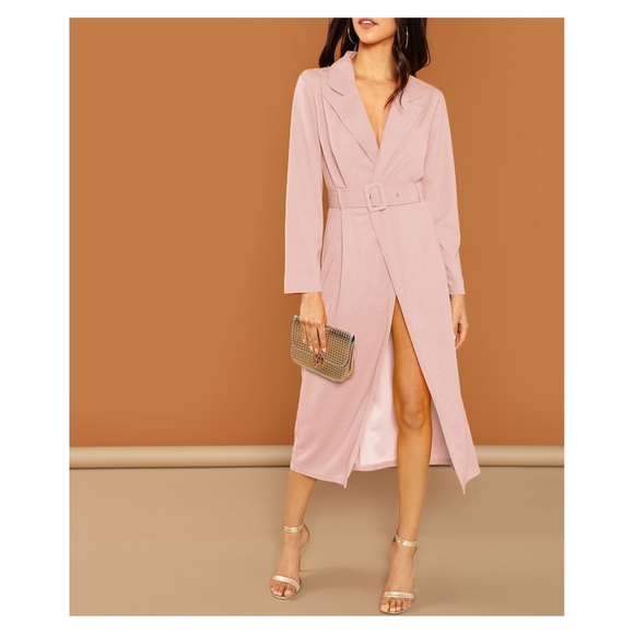 MBM Unlimited Dresses & Skirts - Blush Pink Belted Peak Collar Trench Dress